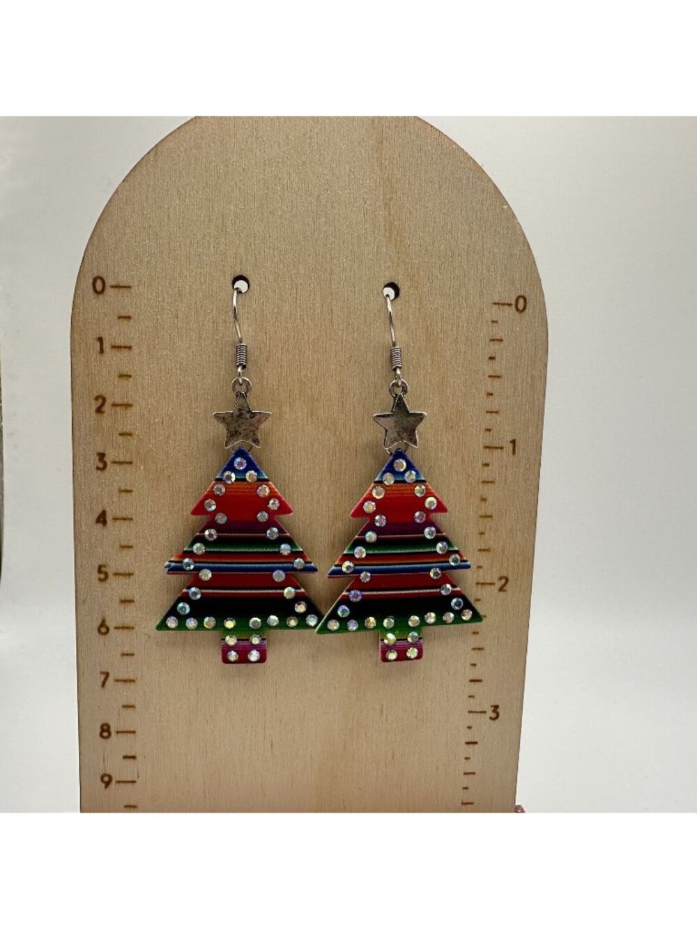 Sherpa Southwestern Christmas Tree Rhinestone Crystal Star Fish Hook Earrings